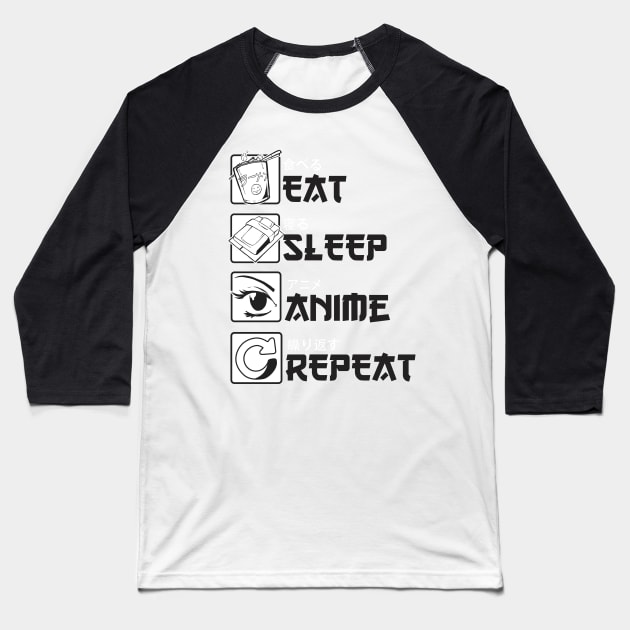 Eat Sleep Anime Repeat Baseball T-Shirt by Noveldesigns